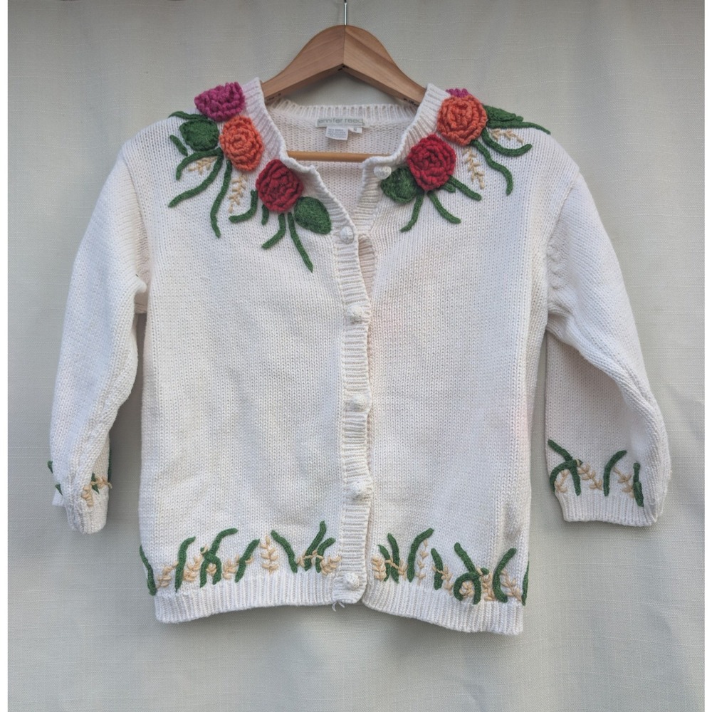 Jennifer Reed Cottagecore Crochet Rose Cardigan Sweater Womens S Grandmacore‎